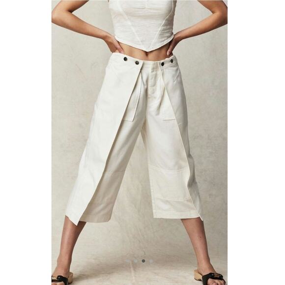 New FREE PEOPLE Keep Calling Wide Crop Mid-Rise Pants $128 SIZE 2 Optic White - Picture 2 of 7